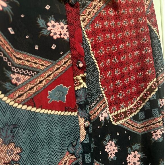 Umgee BOHO Patchwork Oversized Tunic Dress Button Shirt Sheer Floral Sz Medium - Picture 3 of 12